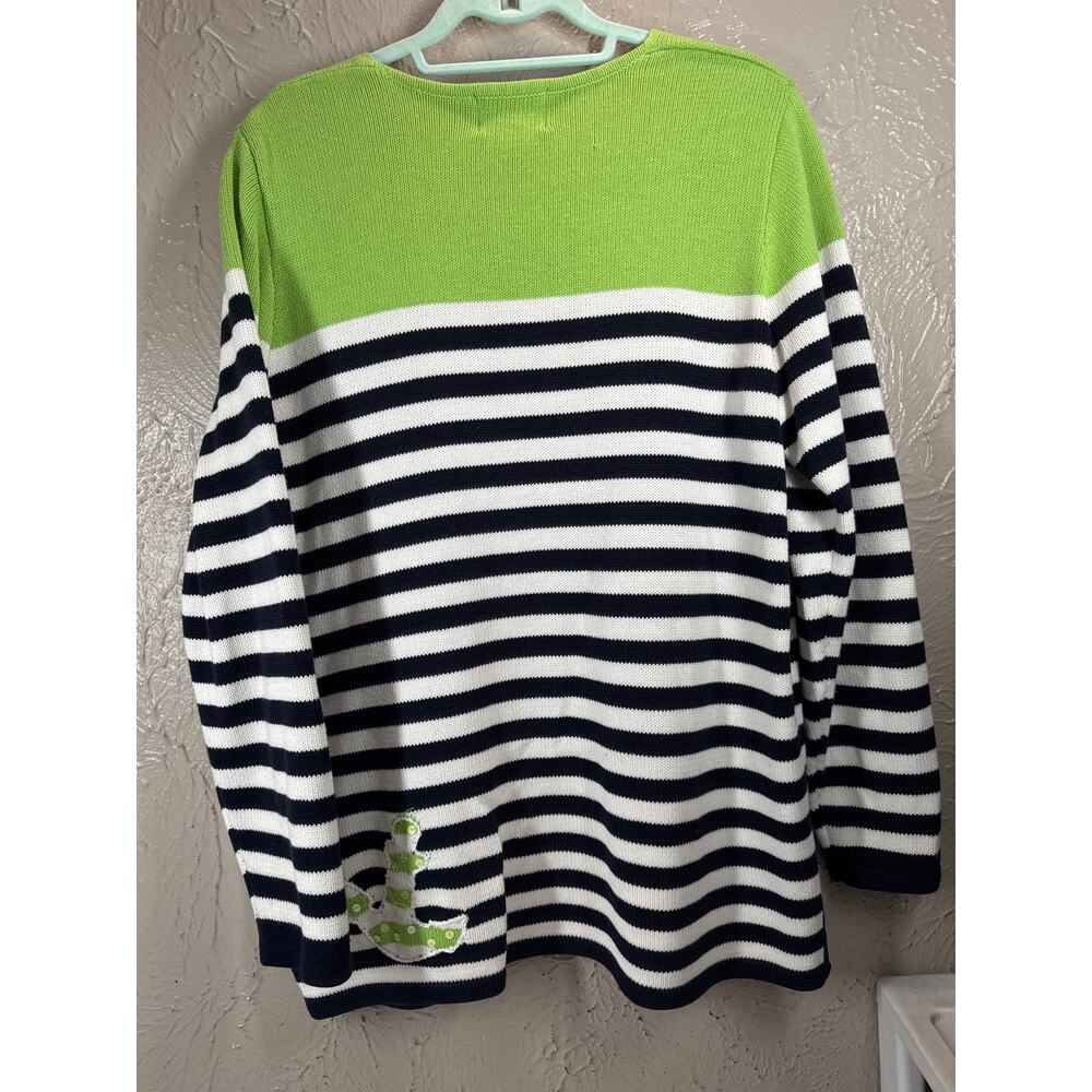 The‎ Quacker Factory Nautical Sweater Womens Green Black Sequins Anchors Medium - Picture 2 of 6